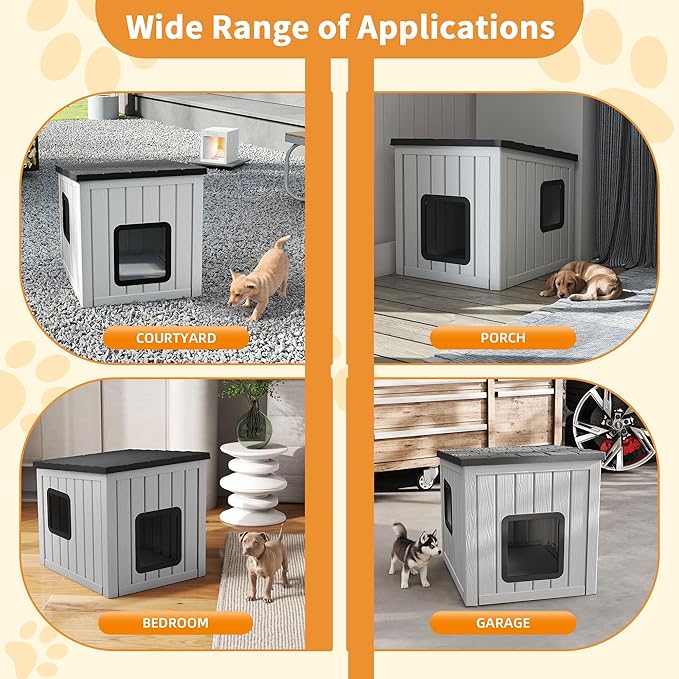 Dog House Small Dog Houses Outdoor with Sloped Roof Waterproof Ventilated Design Easy to Clean Elevated Floor Easy Assembly for Middle Sized Dogs-PawvioPets
