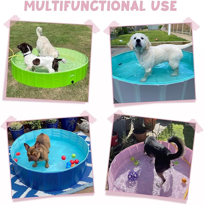 Furrybaby Dog Pool, Kiddie Pool Hard Plastic, Collapsible Pet Bath Foldable Swimming Pet Pool Portable Pink 32''-PawvioPets