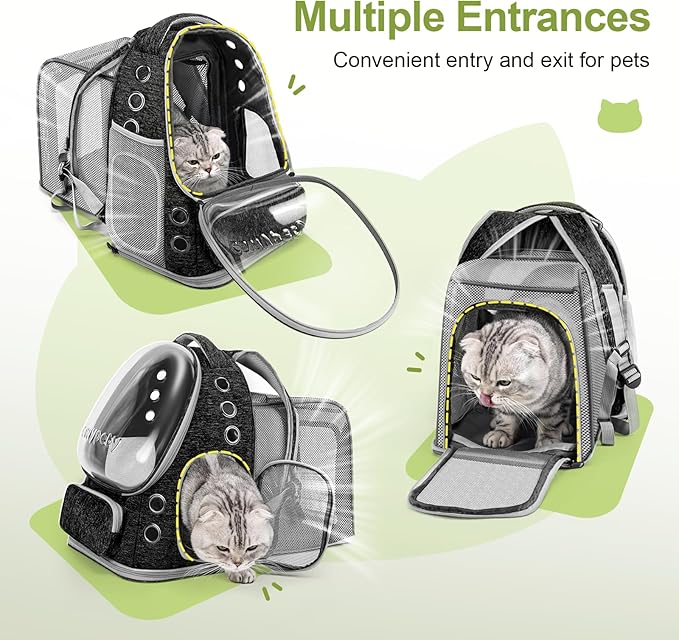 Expandable Cat Backpack,Cat Bubble Backpack Carrier for Carrying Cats, Pets and Small Dogs,Airline-Approved,Designed for Travel, Hiking, Walking,Car （Black-PawvioPets