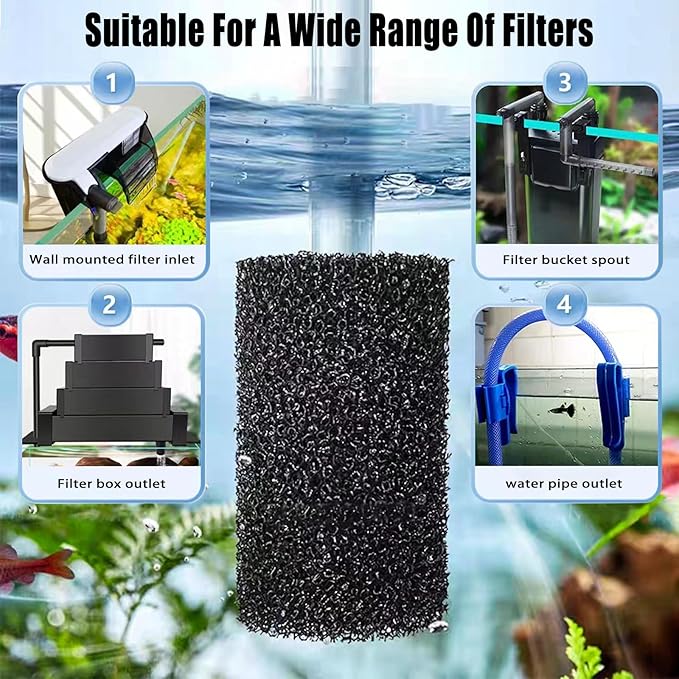 6X Pre-Filter Sponge for Aquarium Shrimp Fry Fish Tank Filter Pump Prefilter Sponge Replacement Foam Cover 2.4 X 1.4 Inch with 0.4" Hole Diameter-PawvioPets