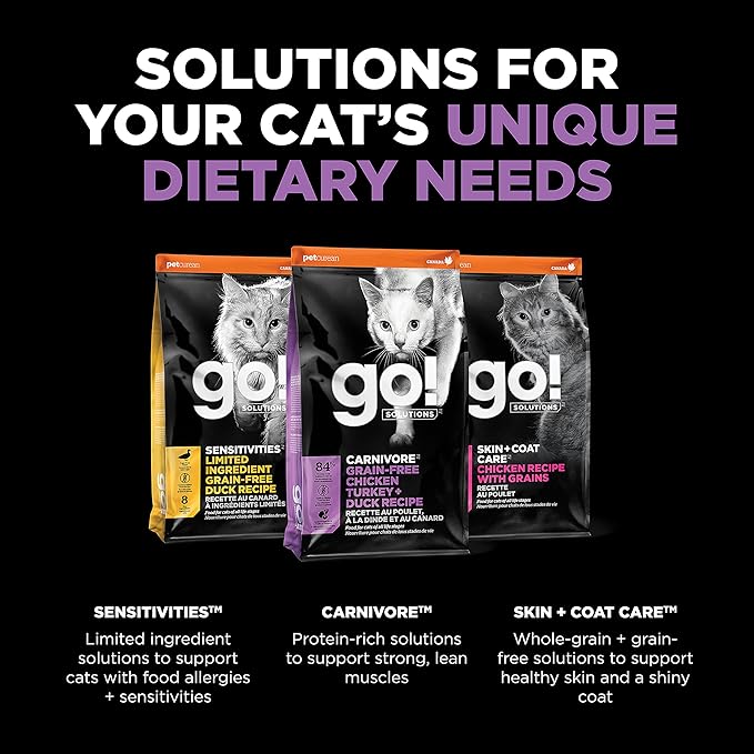 Go! Solutions Carnivore, Grain-Free, Protein Rich Dry Cat Food, Chicken, Turkey and Duck Recipe, 8 lb Bag-PawvioPets