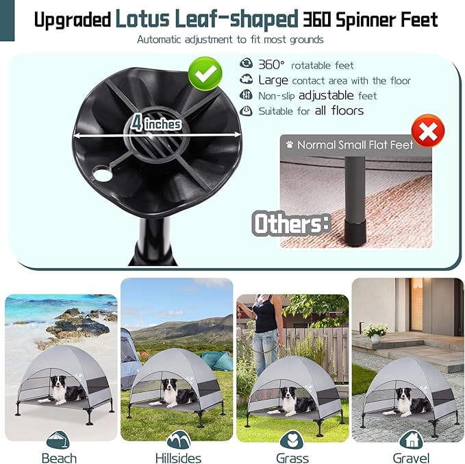 Elevated Outdoor Dog Bed with Canopy & Adjustable Feet - Larger Shade for Camping, Backyard & Patio-PawvioPets