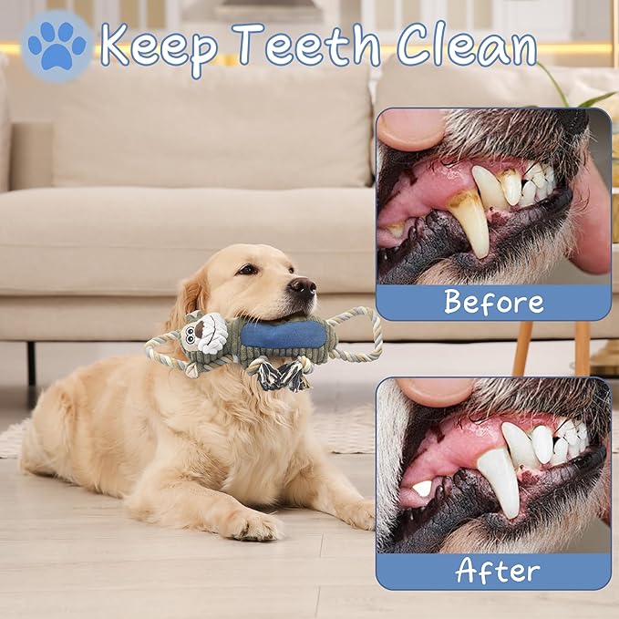 Funny Plush Dog Chew Toys, Squeaky Dog Toys, Interactive Tug of War Puppy Toys, Stuffed Dog Toys for Small, Medium and Large Dogs - Monkey-PawvioPets