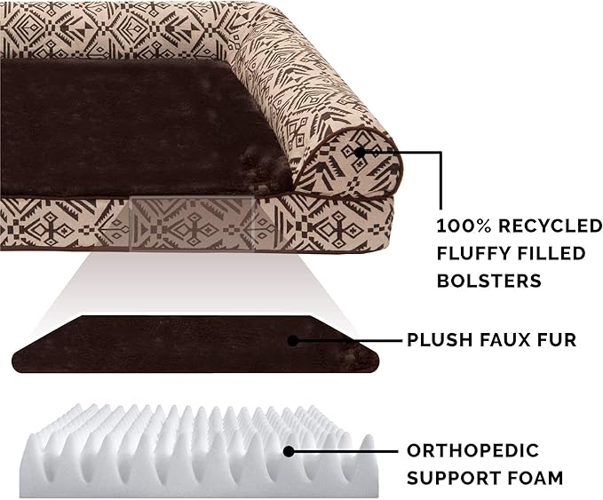 FurHaven Soft, Orthopedic Foam Sofa Dog Bed with Washable & Removable Cover - Plush/Woven - Desert Brown, Dogs Up to 35 lbs - Medium-PawvioPets