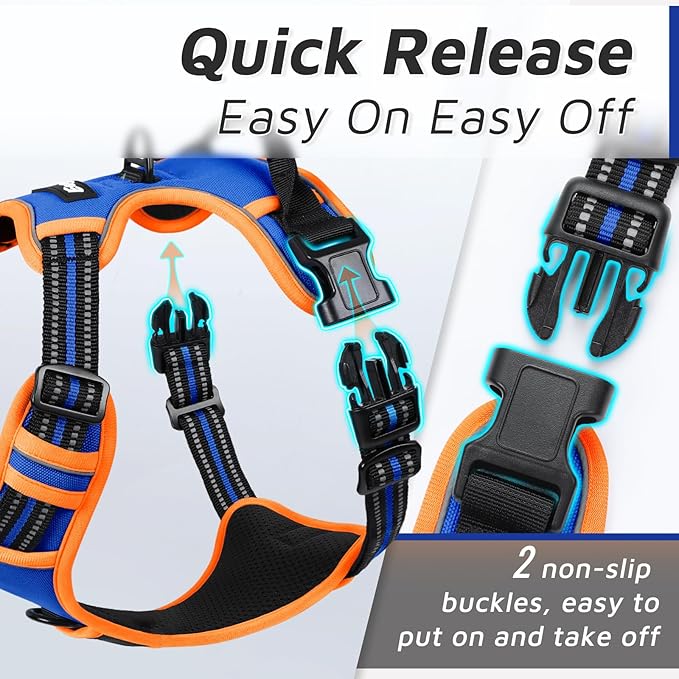 Eagloo Dog Harness Small Sized Dog, No Pull Service Vest with Reflective Strips and Control Handle, Adjustable and Comfortable for Walking, No Choke Pet Harness with 2 Metal Rings, Blue & Orange, S-PawvioPets