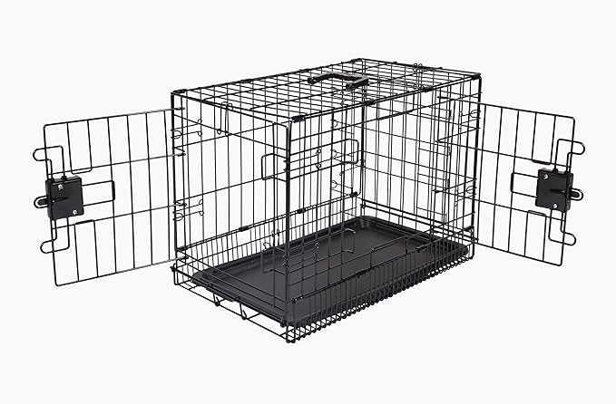 Amazon Basics Durable,Foldable Metal Wire Dog Crate with Tray, Double Door, Divider, 22 x 13 x 16 in, Black-PawvioPets