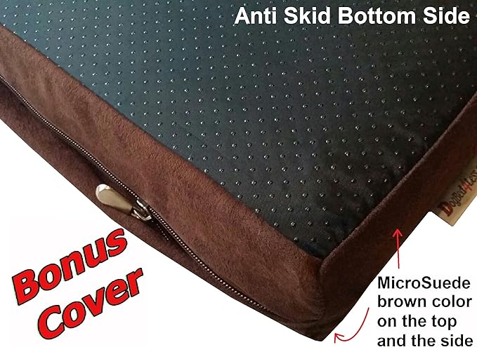 Dogbed4less Orthopedic Small Medium Gel Memory Foam Pet Bed with Washable Denim Cover, Waterproof Liner and Extra External Case 35X20X4 Inch-PawvioPets