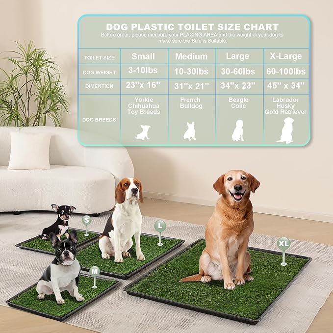 Dog Grass Pad with Tray Medium 31”×21”, Dog Potty with Ultra-Absorbent Artificial Grass for Dogs with Hemmed Edge, Pee Pads for Dogs, Realistic, Odor Free, Litter Box for Balcony-PawvioPets