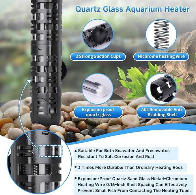 Aquarium Heater Submersible Fish Tank 100W& Turtle Tank Heater with External Adjustment Controller, Included Thermometer, LED Display, Overheat Protection, Detachable Cover, for Saltwater&Freshwater-PawvioPets