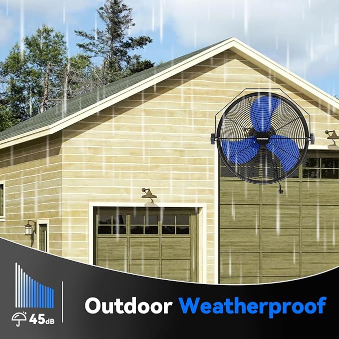 2600 CFM 14 inch Outdoor High Velocity Wall Mounted Fan, 3-Speed Metal Fans with IP44 Enclosure Motor, Industrial Grade Weatherproof Wall Fan for Patio, Greenhouse, Garage, and Gazebo-PawvioPets