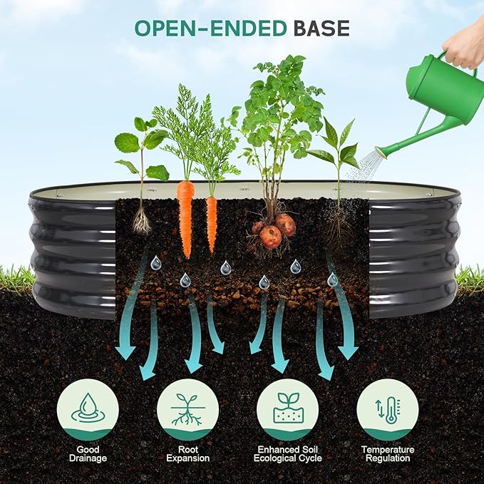 Galvanized Raised Garden Bed Outdoor - 4×2×1ft Planter Raised Beds for Gardening | Oval Metal Garden Planter Box with Safety Edging and Gloves for Vegetables Fruits and Flowers - Grey-PawvioPets