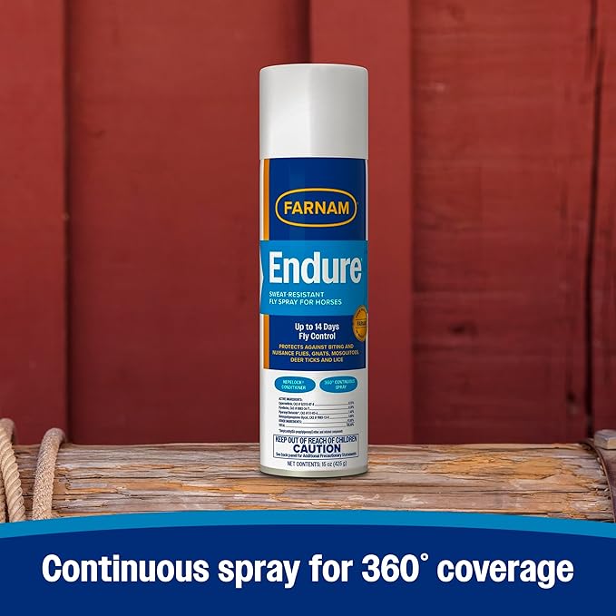 Farnam Endure Sweat-Resistant Fly Spray for Horses, Protects Against Lyme Disease, 15 oz-PawvioPets