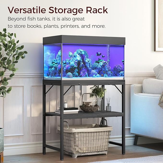 20 Gallon Fish Tank Stand, Aquarium Stand with 2-Tier Storage Shelves, Heavy Duty Breeder Turtle Terrarium Stand Rack for Home Office, 24.0" L x 11.8" W x 24.4" H, Black FTBK2001-PawvioPets