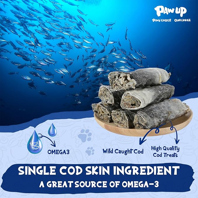 Cod Skin Dog Treats - Natural Fish Roll Snacks w/Taurine, Single Ingredient Chews, Rich in Omega 3, 16.2 oz-PawvioPets