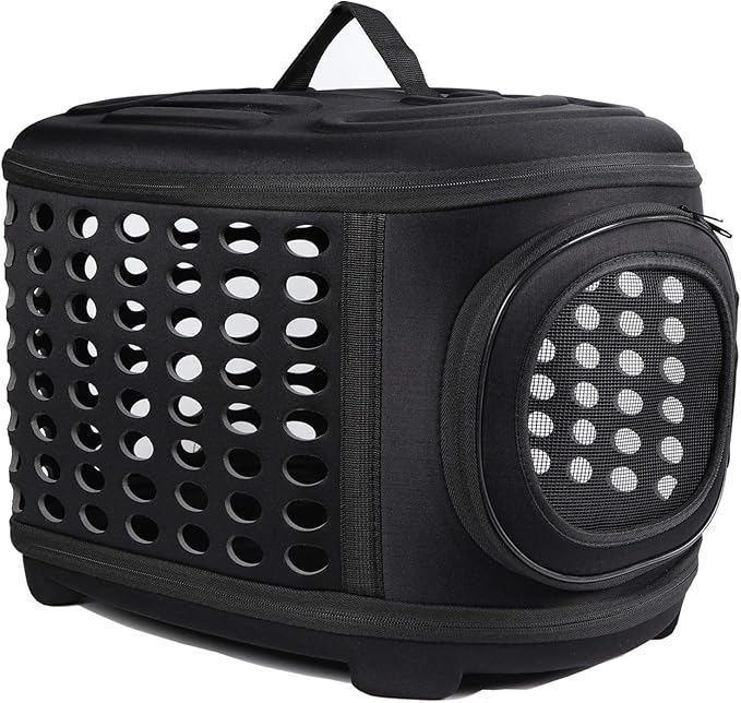 Collapsible Cat Carrier Hard, Travel Pet Carriers Bag for Small Dogs for Car Travel with Ventilation Guinea Pig 2 Small Cats Carrier Cage Dog Crate (Black)-PawvioPets