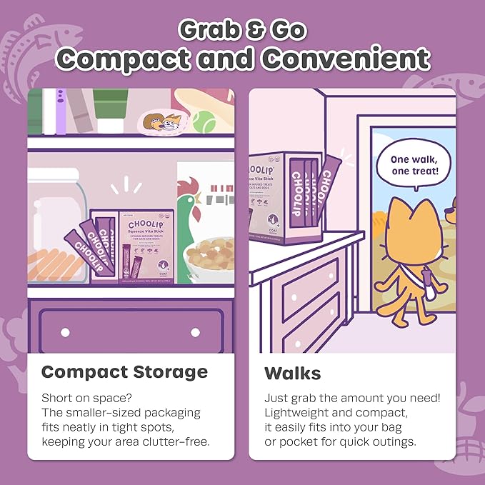 Grab & Go Squeeze Vita Stick Lickable Treats for Dogs & Cats. 49 Coat Support Sticks with Essential multivitamins. Soft and Tasty Paste for All Life Stages, Supporting Coat Health-PawvioPets