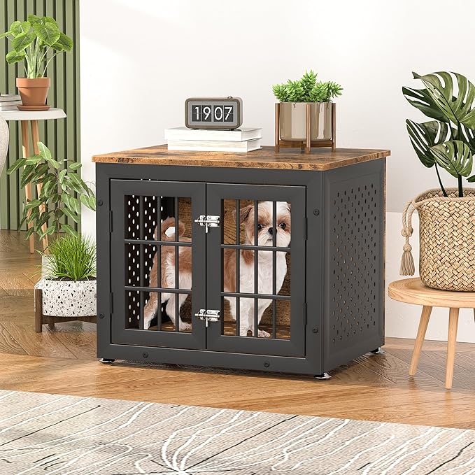 26" Heavy Duty Dog Crate Furniture for Small Dogs, Metal Kennel for High Anxiety Dogs, Chew Proof Pet Cage Indoor, Decorative Dog Kennel End Table-PawvioPets