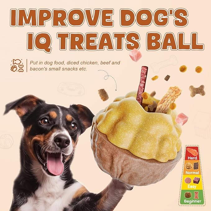 Dog Frozen Treats Toy, Cognitive Dogs Brain Stimulation Toys for Aggressive Chewers, Interactive Dispensing Toy Enrichment Keep Them Busy No-Boredom, Tough Nylon&Coffe Wood Fillable Puzzle Dog Feeder-PawvioPets