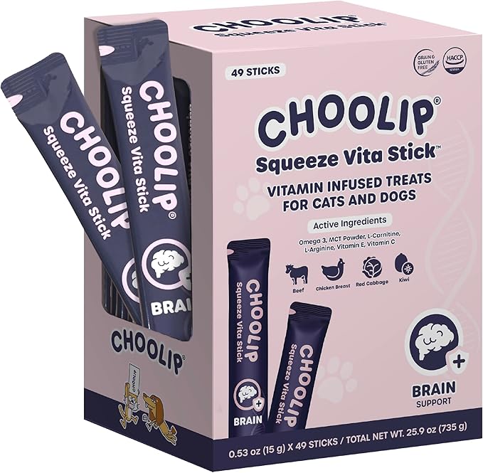 Grab & Go Squeeze Vita Stick Lickable Treats for Dogs & Cats. 49 Brain Support Sticks with Essential multivitamins. Soft and Tasty Paste for All Life Stages, Supporting Brain Health-PawvioPets