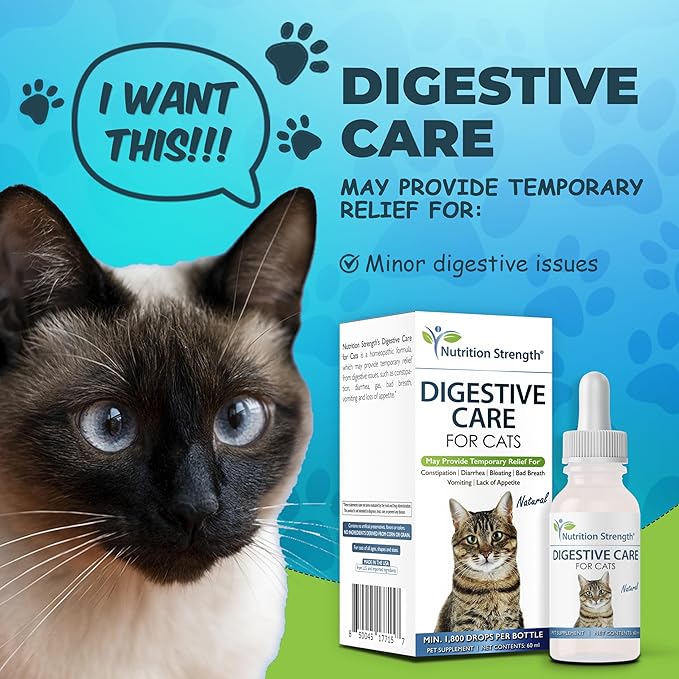 Digestive Care for Cats, Natural Constipation Relief for Cats and Kittens & Support for Diarrhea, Bloating, Bad Breath, Vomiting, Lack of Appetite, 60 Milliliters-PawvioPets
