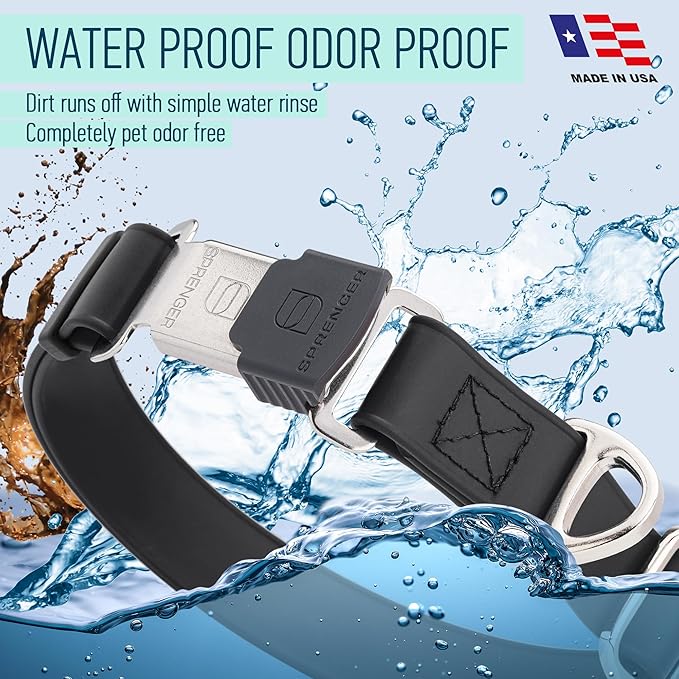 Dogline Biothane Waterproof Dog Collar with Herm Sprenger Black Stainless Steel Quick Release Buckle – Heavy Duty Tactical Durable Collar for Dogs – Comfortable and Safe Pet Collar W 1" L 15-25" Black-PawvioPets