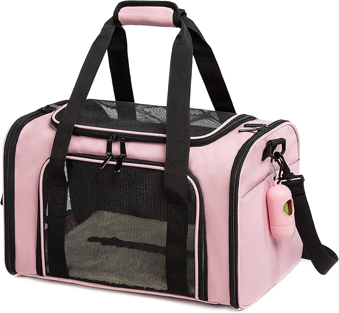 Cat Carrier Dog Carrier Pet Carrier Cat Bags for Small Medium Cats Dogs Puppies of 15 Lbs,of Airline Approved Small Dog Bag Soft Sided,Collapsible Travel Puppy Carrier (Medium, Pink)-PawvioPets