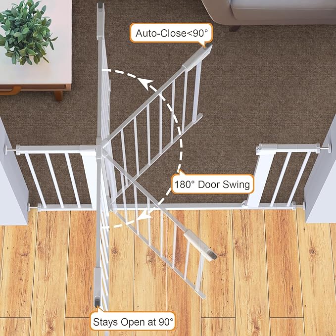 Cumbor 2 Pack 29.7-46" Baby Gate for Stairs, Mom's Choice Awards Winner-Auto Close Dog Gate for doorways, Easy Install Pressure Mounted Pet Gates indoor, Easy Walk Thru Wide Safety Gate for Dog, White-PawvioPets