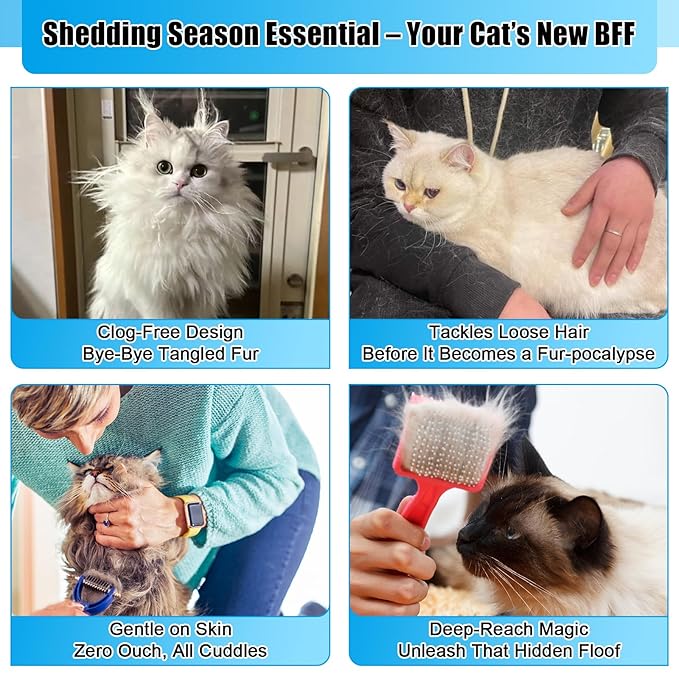 2PCS Flea Comb for Cats & Dogs – Magic Self-Cleaning Cat Grooming Brush with Stainless Steel Teeth, Cat Combs for Fleas and Ticks, Indoor Pets, Fine Tooth Comb for Kittens-PawvioPets