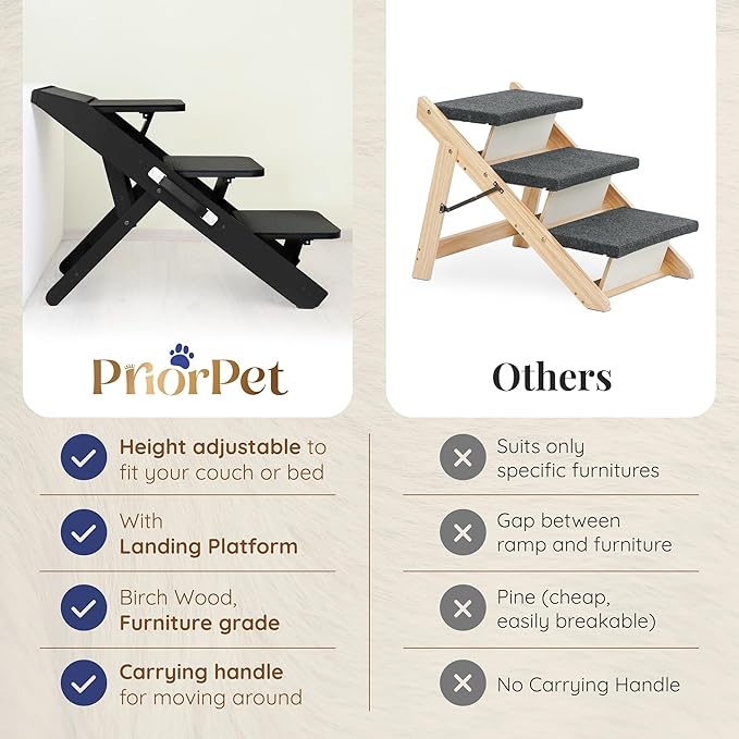 Dog Steps for Bed & Couch 2-in-1 Dog Stairs/Ramp - Height Adjustable Dog Ramp for Couch 7” - 20” - Pet Stairs, Dog Stairs for Small Dogs - Easy to Move Pet Steps with Landing Platform, Black-PawvioPets