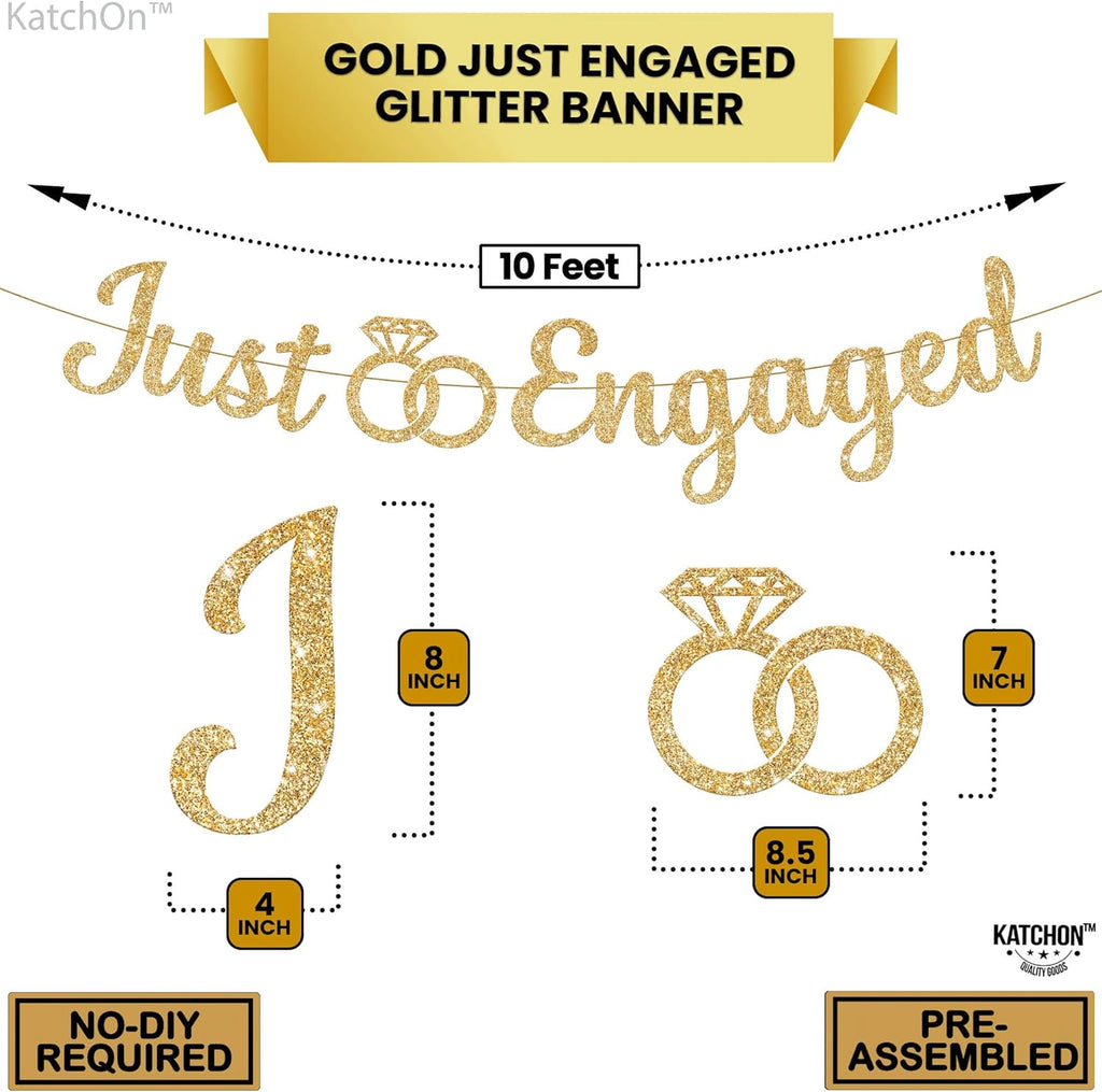 KatchOn, Glitter Gold Just Engaged Banner - 10 Feet, No DIY | Engagement Banner for Just Engaged Decorations | Engagement Party Decorations | Party Decorations