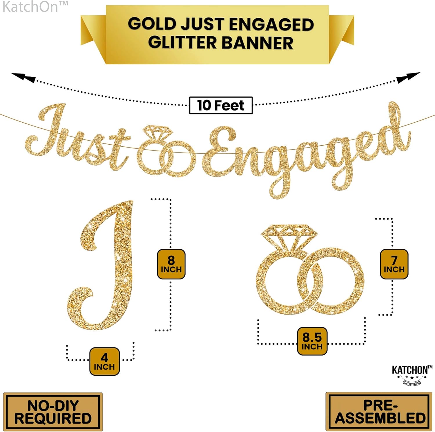 KatchOn, Glitter Gold Just Engaged Banner - 10 Feet, No DIY | Engagement Banner for Just Engaged Decorations | Engagement Party Decorations | Party Decorations