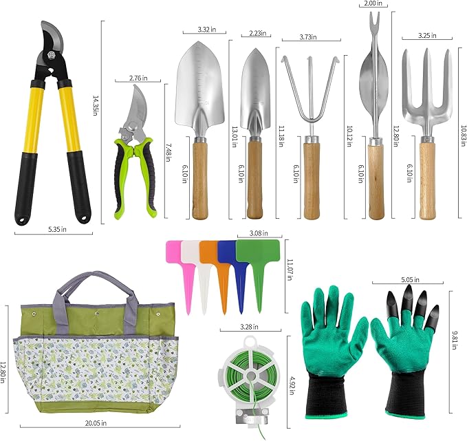 41-Piece Premium Gardening Tool Set, Stainless Steel Heavy Duty Gardening Tool Kit, with Non-Slip Rubber Grip, Storage Tote Bag, Outdoor Hand Tools, Ideal Gardening Gifts for All (Green)-PawvioPets