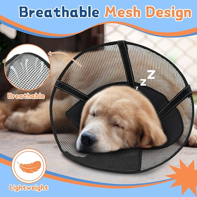 Dog Cone Collar to Stop Licking: Breathable Mesh Elizabeth Recovery Collar Alternative with Soft Padded After Surgery Neuter Spay Wound, for Large Medium, Small Dogs, Normal Eating and Drinking-PawvioPets