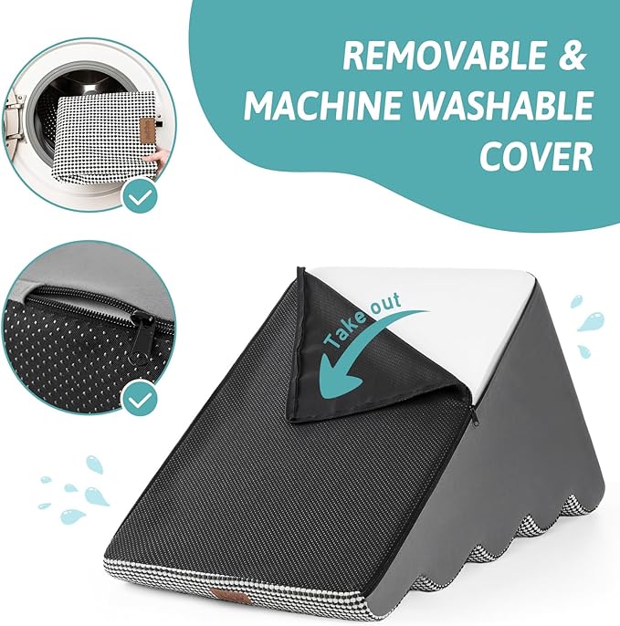 Extra Wide Dog Stairs 19.7" Width, Large Pet Step for Small Medium Dog, Puppy or Cat, Ramp for High Bed or Car, High Density Foam Ladder, Stable, 5 Step, 19.7x33x22.4 inch, White Black-PawvioPets