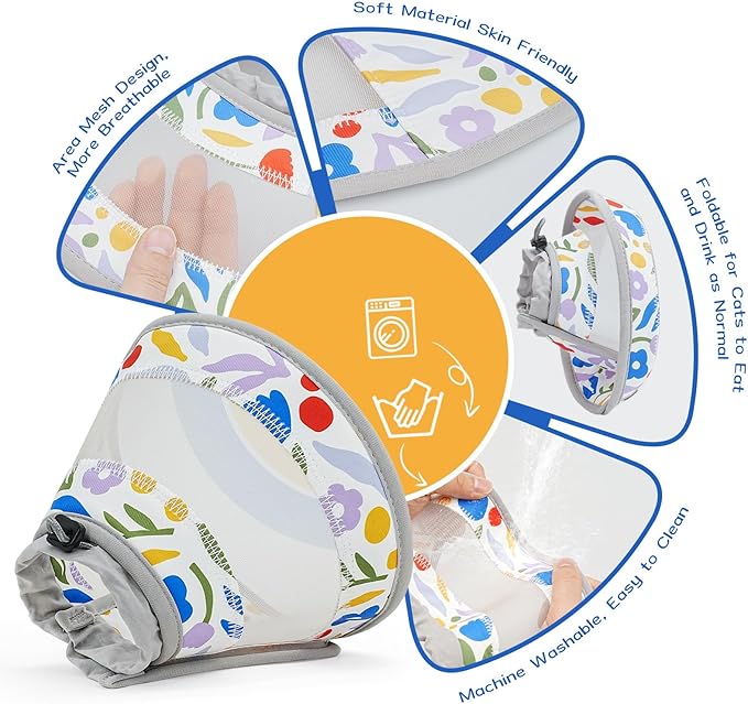 Breathable Air Mesh Cat Cone Collar Soft to Stop Licking, Adjustable, Foldable Lightweight Kitten Cones After Surgery Recovery for Cats & Kittens (Flower,S)-PawvioPets