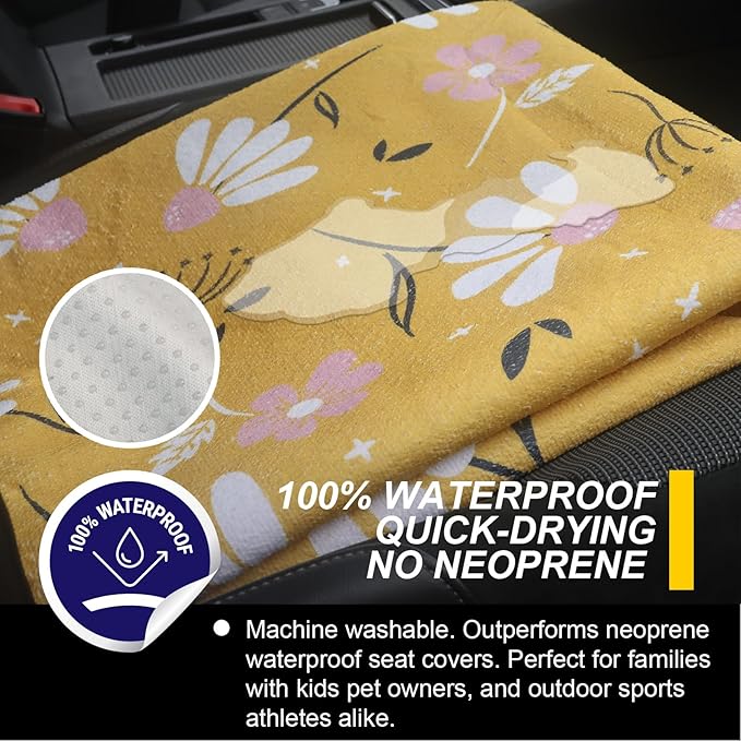 Back Seat Cover for Car Trucks Van SUV,Waterproof Rear Bench Towel Seat Covers for Dogs and Kids,Automotive Backseat Protector (Chamomile and Yellow)-PawvioPets