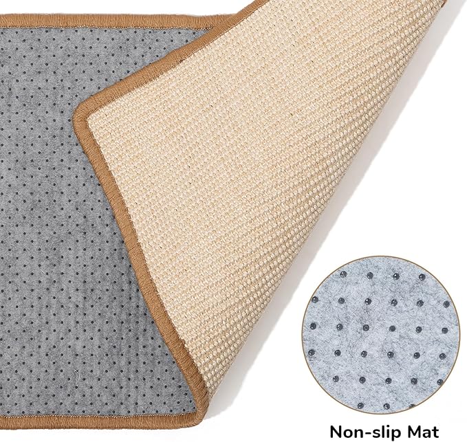 FUKUMARU Cat Scratcher Mat, 23.6 X 15.7 Inch Natural Sisal Cat Scratch Mats, Horizontal Cat Floor Scratching Pad Rug with Sticky Tapes, Protect Sofa and Carpet-PawvioPets