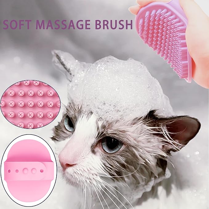 Cat Grooming Brush Kit 6 Tools - Deshedding & Dematting for Long/Short Hair, Self-Cleaning Slicker Brush with 6-in-1 Flea Comb for Cats & Kittens (Pink)-PawvioPets