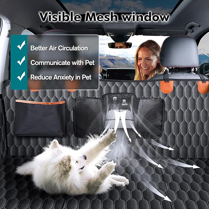 Back Seat Extender for Dogs-Supports 400lb,Waterproof Dog Car Seat Cover Hard Bottom-Detachable,600D Heavy Duty Scratch Proof Nonslip Soft,Dog Hammock for Car,SUVs-PawvioPets