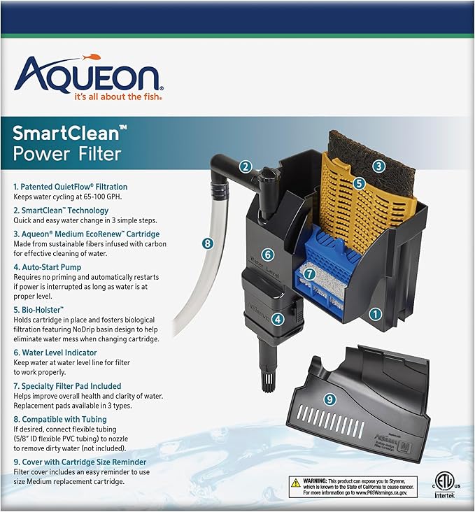 Aqueon Aquarium Fish Tank SmartClean Power Filter with EcoRenew Filter Cartridge, 10-20 Gallons-PawvioPets
