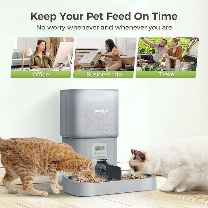 Automatic Cat Feeder for Pets, Programmable Meal Dispenser, for Timed Meals for Up to Cats & Dogs Including Dual Power Supply, and Capacity for 4 Meals Daily-PawvioPets