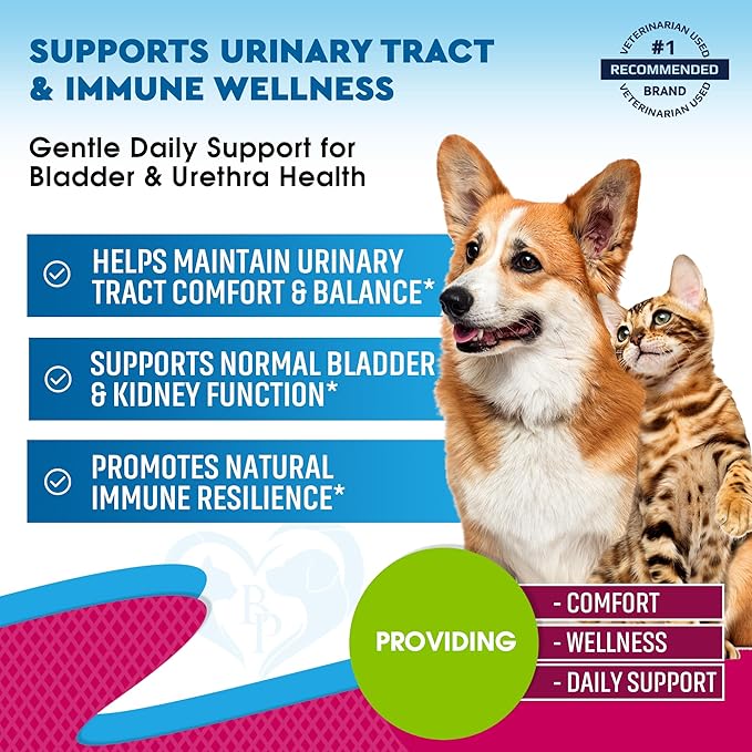 Beloved Pets Cat & Dog Urinary Tract Infection Treatment & Natural UTI Medicine Cranberry-Kidney+Bladder Support Supplement - Best Prevention Incontinence, Bladder Stones-PawvioPets