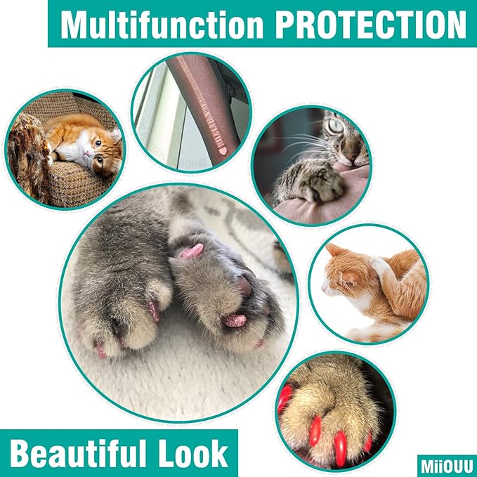 10x Colors / 100 pcs Cat Nail Caps | Cat Claw Covers with Adhesives and Applicators | Alpha (S)-PawvioPets