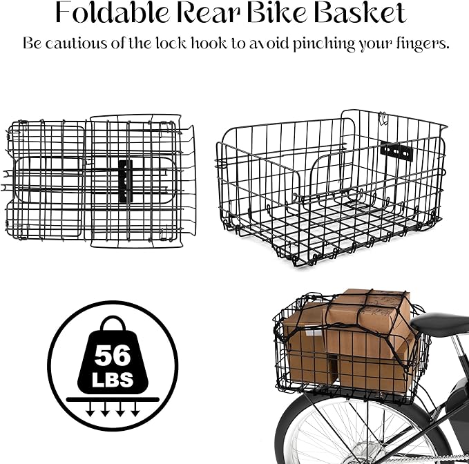 Aodaer Bike Basket with Removable Liner Bag Cargo Net Large Folding Bike Basket Quick Release Metal Ebike Basket Bicycle Storage Basket for Carrying Fruit & Grocery Pets Dogs-PawvioPets