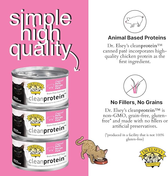 Dr. Elsey's cleanprotein Original Pork Recipe Wet Cat Food, (Pack of 24), 2.75oz Cans-PawvioPets