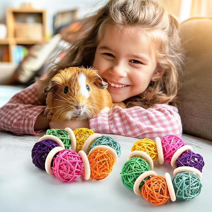 2 Pcs Natural Grass Chew Balls for Rabbits, Chinchillas, Hamsters & Mice - Safe Dental Health Toys for Teeth Grinding, Chewing & Dental Care, Small Animal Enrichment Chew Toys-PawvioPets