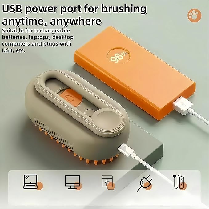 BoBow Cat Steam Brush for Shedding for Cats and Dogs, 3 in 1 Grooming Anti-Static Steam Pet Brush, Massage, Cleaning, Shedding, Combing Long and Short Hair Dogs and Cats (Khaki)-PawvioPets