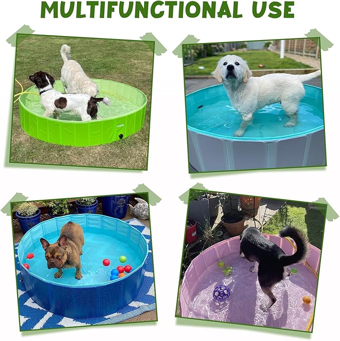 Furrybaby Dog Pool Foldable Dog Pools for Dogs Swimming Pool with Hard Plate Collapsible Pet Bath Pool Kiddie (Green 47'')-PawvioPets