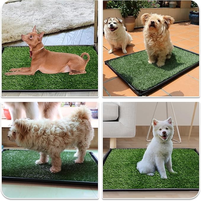 Dog Grass Pad with Tray, 35" X 23" Large Indoor/Outdoor Potty Training Pad, Durable Leak-Proof Tray and Reusable Puppy Grass Pads, Easy Clean Portable Pet Relief System for Small to Medium Dogs-PawvioPets