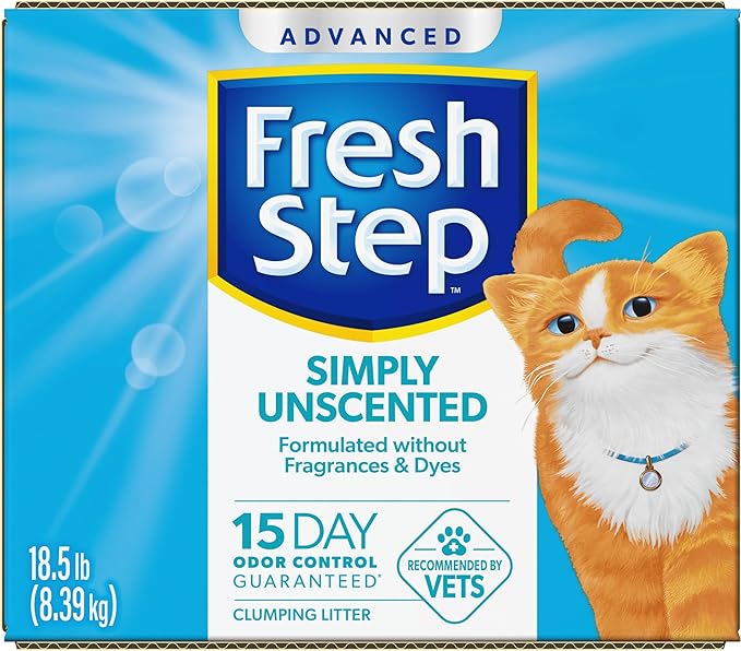 Fresh Step Advanced Simply Unscented Clumping Litter, Fresh Step Unscented Cat Litter Fights Odor on Contact, 18.5 lb. Box-PawvioPets